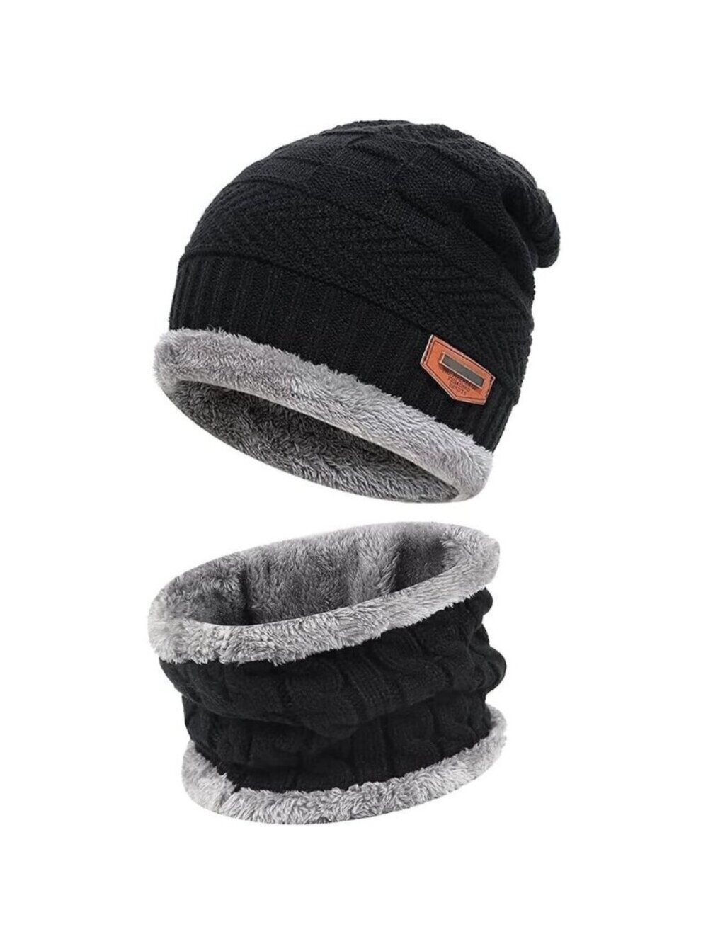 🆕 Kids Black Toddler Winter Warm Knit Beanie Hat Neck Scarf Set Fleece Cap Gift
